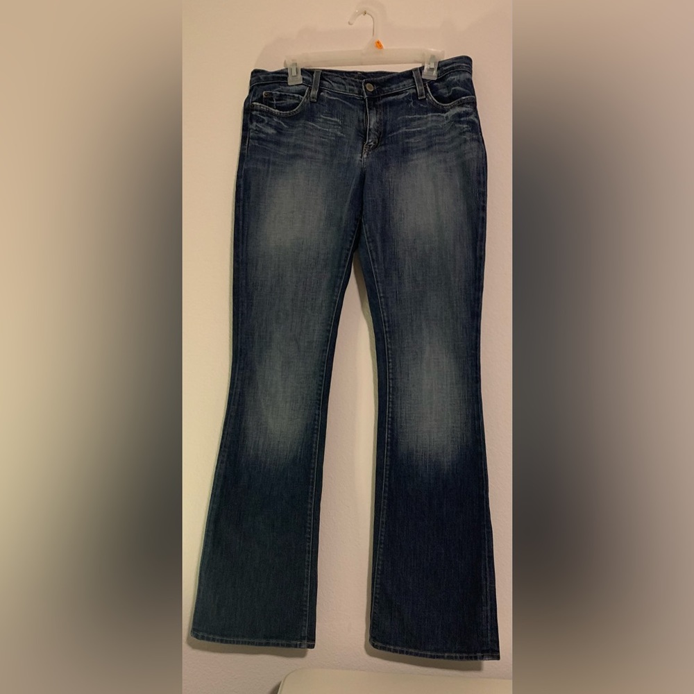 Bebe Blue Jeans Flare Bootcut Long with Rhinestones SZ 31